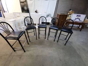 lot 28 image: Set of 5 Black Metal and Vinyl Bar Stools