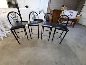 lot 30 image: Set of 4 Black Metal and Vinyl Bar Stools