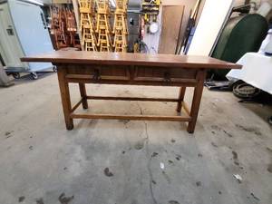 lot 38 image: Solid Wood Industrial-Style Sideboard Table with Dual Storage Drawers