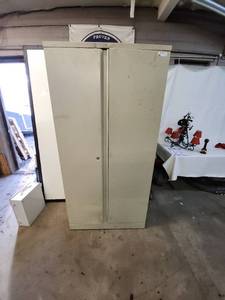 lot 73 image: Tall Metal Storage Cabinet with Double Doors
