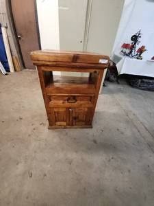 lot 74 image: Rustic Wooden Storage Bar Cabinet with Shelves and Drawers