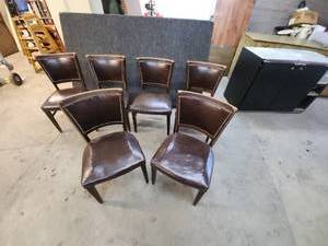 lot 87 image: Set of 6 Brown Leather Dining Chairs with Nailhead Trim