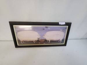 lot 98 image: Framed Pig Art Print with Decorative Wooden Frame