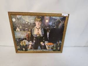 lot 100 image: Framed Art Print with Bar Scene