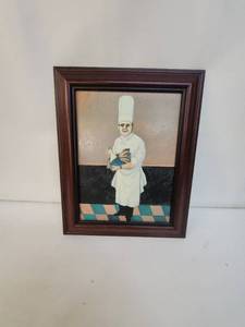 lot 102 image: Framed Painting of Chef with Chicken