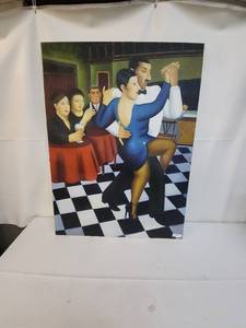 lot 104 image: Signed Tango Dancing Painting in Vibrant Colors