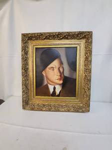 lot 106 image: Framed Portrait Painting with Ornate Gold Frame