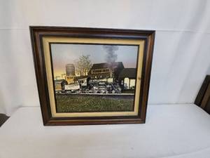 lot 113 image: Framed H. Hargrove Train Artwork