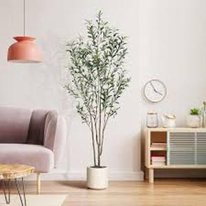 lot 38 image: DR.Planzen 7 ft. Artificial Olive Tree with White Planter, Large Faux Olive Silk Tree for Indoor Home Decor and Housewarming Gift  Customer Returns See Pictures