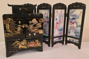 lot 132 image: Asian Decor Duo including An Asian Table Top Decorative Screen