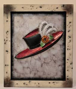 lot 147 image: Striking Metal Red Hat Framed Wall Art