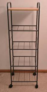 lot 158 image: Wood Surfaced Rolling Shelving Unit