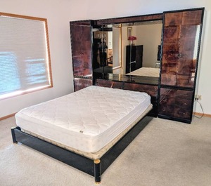 Henredon Scene III Burled Wood and Black Lacquer Queen Bed Frame