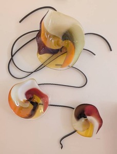 lot 30 image: Floral Blown Glass and Metal Wall Sculpture by Bonnie Hunt