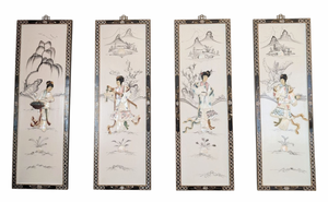 lot 22 image: Four Chinese Lacquer and Mother of Pearl Painted Wall Panels