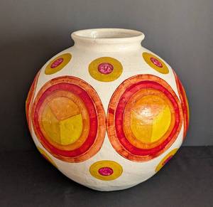 lot 52 image: Large Colorful Pottery Vase by E. Lucena