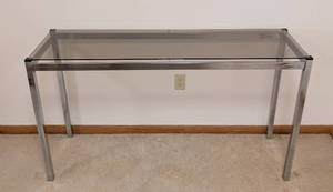 lot 8 image: Vintage Chrome and Smoked Glass Console Table