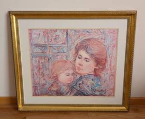 lot 54 image: Large Gold Framed Meredith and Child Print by Edna Hibel