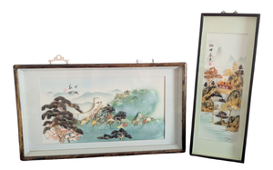 lot 64 image: Pair of Framed 3D Painted Asian Scene Art