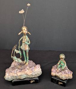 lot 72 image: Pair of Malcom Moran Bronze and Amethyst Children Figurines