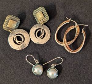 lot 111 image: Three Pairs of Sterling Silver Earrings