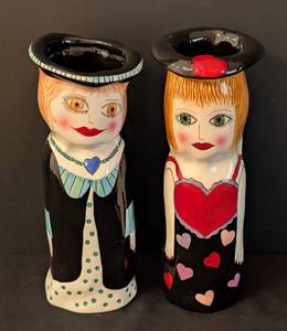 lot 113 image: Pair of Susan Paley Painted Ceramic Lady Vases