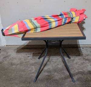 lot 125 image: Patio Bistro Table and Umbrella