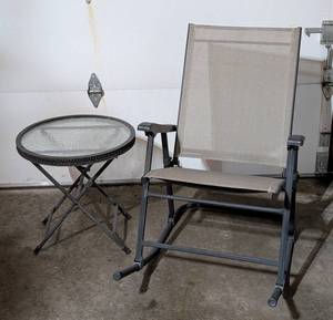lot 129 image: Folding Rocking Patio Chair and Side Table