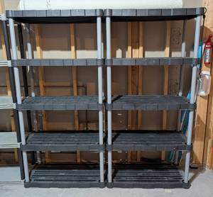 lot 216 image: Pair of Black Plastic Storage Shelves