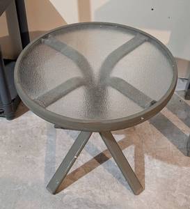 lot 230 image: Small Round Glass Topped Patio Side Table