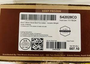 A. 7.10lbs Two Rivers T-Bone Steaks