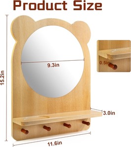 lot 11 image: Childrens Montessori Wooden Wall Mirror with hooks and shelf