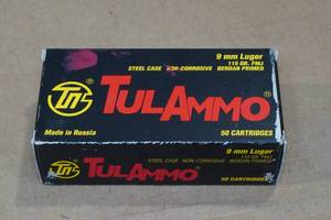 lot 132 image: 50 TulAmmo 9mm Luger 115 Gr FMJ Steel Case Ammo