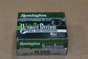 lot 138 image: 20 Remington Ultimate Defense .40 S&W 180 Gr Golden Saber BJ HP Ammo