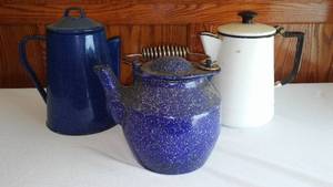 lot 241 image: Enamel Coffee And Cast Enamel Tea Pot
