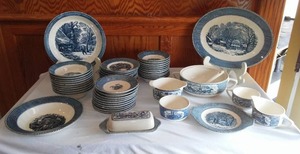 lot 240 image: Royal Ironstone Currier And Ives Dishware.