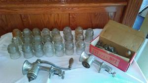 lot 264 image: Vintage Hemingrey Insulators (22) And Universal Food Choppers (2).