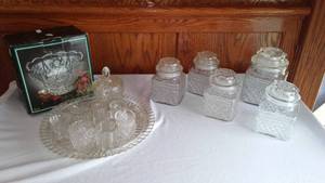lot 297 image: Anchor Hocking Canister Cut Glass And More.
