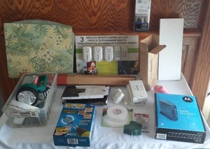 lot 349 image: Half-Time Drill Driver Motorola Cable Modem, Wireless Remote outlets and more.