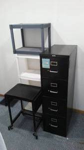 lot 398A image: Shelving, rolling Stand and File Cabinet with Contents