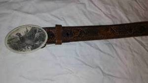 lot 968 image: Pheasant Belt Buckle And Pheasant Leather Belt Length 40.