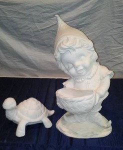 lot 388 image: Unpainted Ceramic Turtle And Gnome.