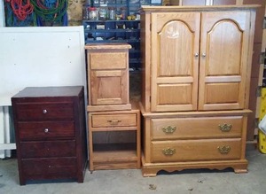 lot 587 image: Armoire, End Tables And Dresser.