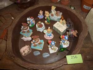 lot 256 image: Two planters or water baths full of mini teddy bears, pigs, bunnies and more