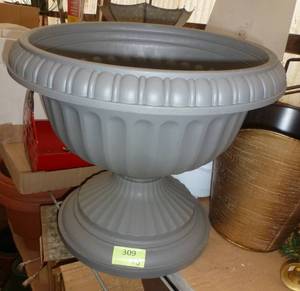 lot 309 image: THREE New Grey plastic 18 inch urn planters