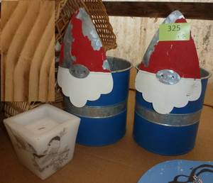 lot 325 image: TWO gnome planters that need a little touch up paint and a candle and