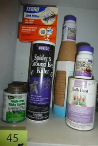 lot 45 image: Two cans of tangle trap to protect your tree from bugs, ant killer, bee killer, bulb dust and rooting powder