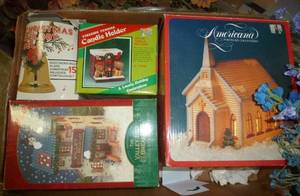 lot 67 image: Vintage avon items and christmas village houses