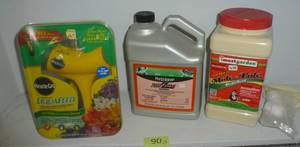 lot 90 image: Mole repellent, Miracle Gro Liquafeed, Fertilome lawn weed killer