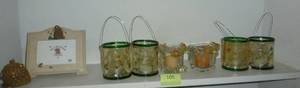 lot 105 image: Glass candle holders and photo frame